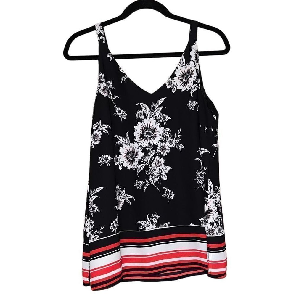 ROZ & ALI Black & Red Floral Blouse Size Medium